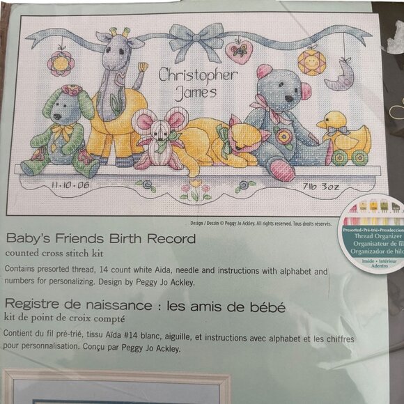 DIMENSIONS Counted Cross Stitch Kit Baby Birth Record Toy Shelf New Orig Package - Picture 2 of 4